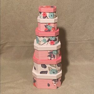 Nesting Boxes, set of 6 Floral, Pink and Teal